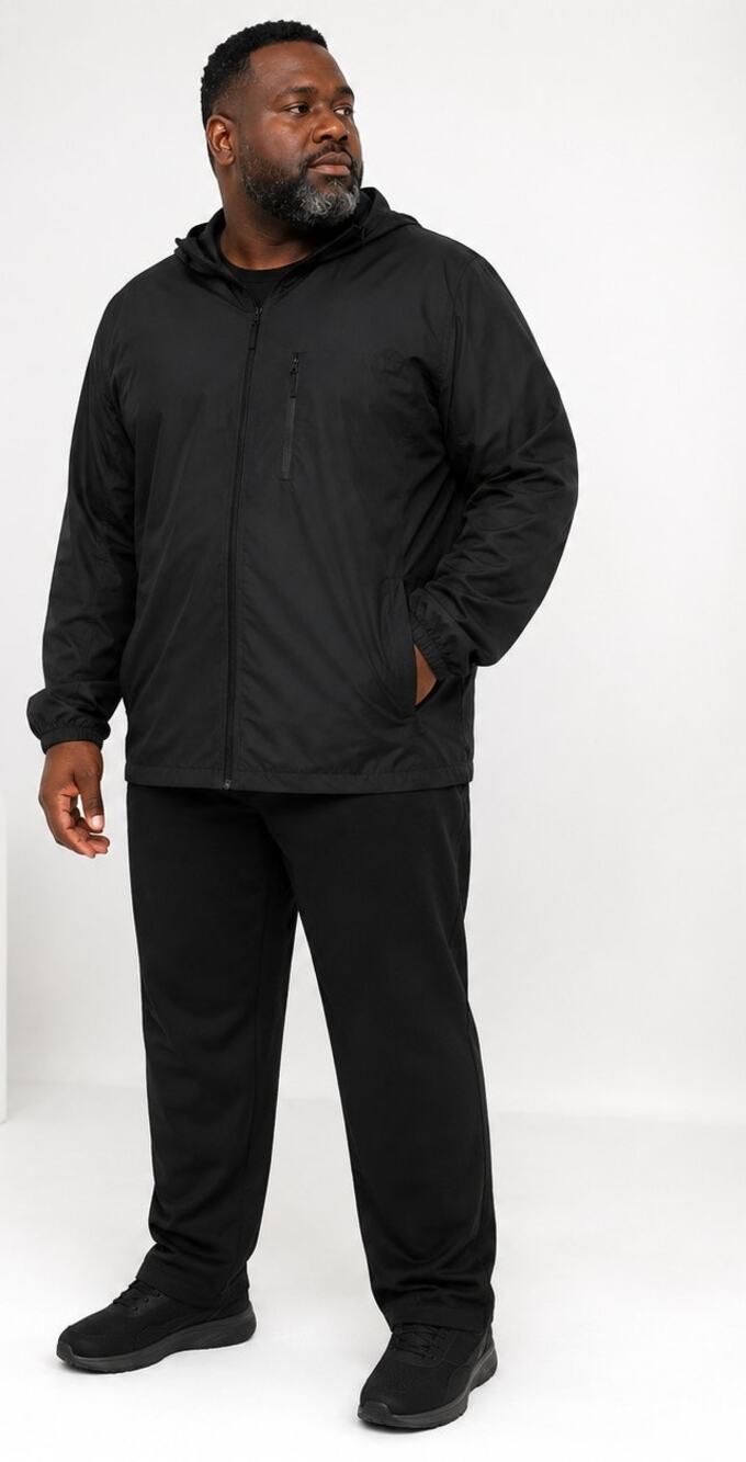 All In Motion Men’s XXXL Black Full-Zip Hooded Jacket Light Weight NWT